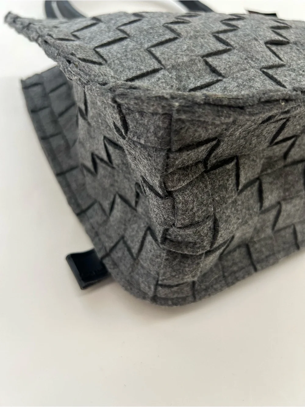 NWT Woven Grey Felt Tote Bag with Black leather Handles